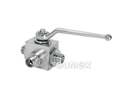 Kulový ventil pro hydrauliku třícestný vrtaný do L, vnější závit M12x1,5, 500bar, -20°C/+100°C, ocel
